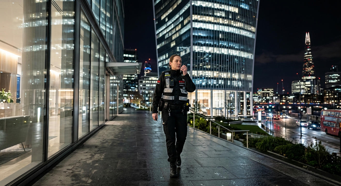 SIA licensed security officer on active patrol in London