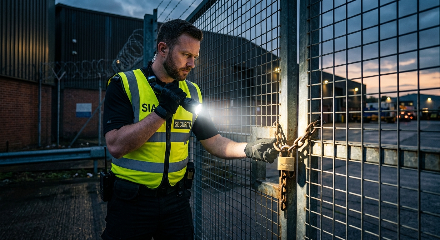 Construction site security guard at development barrier